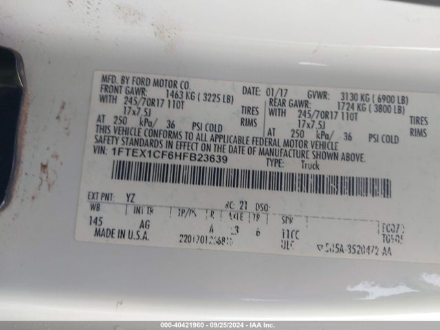 Ford F-150 Xl 2017 1FTEX1CF6HFB23639 Image 9