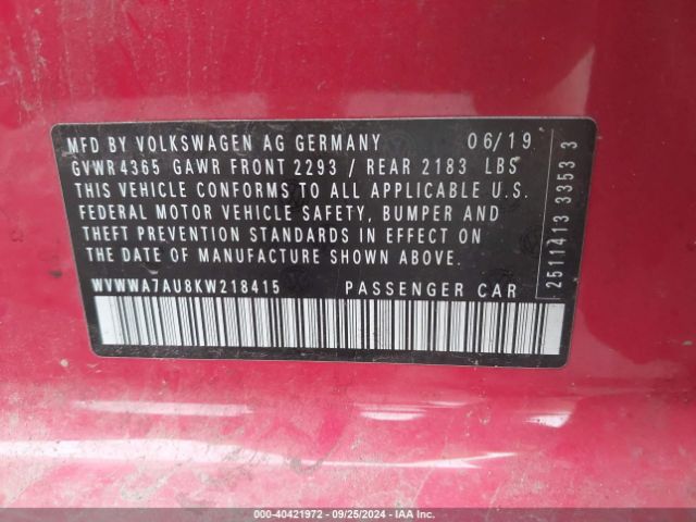 2019 VOLKSWAGEN GOLF R WVWWA7AU8KW218415 Photo 8