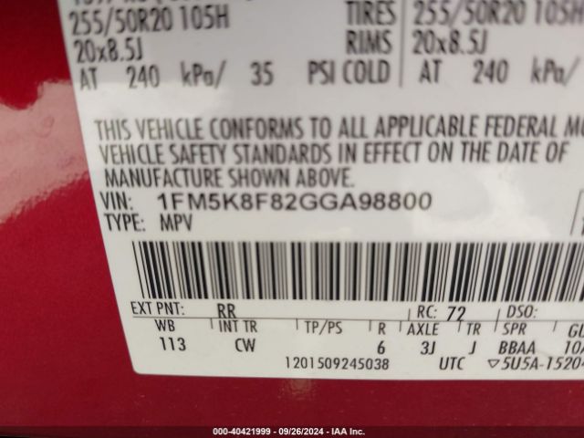 1FM5K8F82GGA98800 Ford Explorer Limited