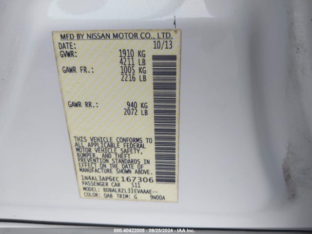 Nissan Altima 2.5 S 2014 1N4AL3AP6EC167306 Image 9
