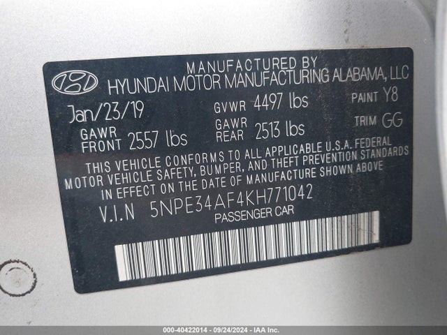 Hyundai SONATA SEL 2019 5NPE34AF4KH771042 Image 9