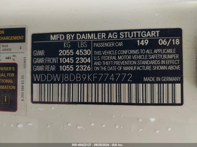 Mercedes-Benz C 300 2019 WDDWJ8DB9KF774772 Image 9