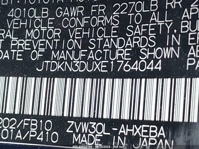Toyota Prius Two 2014 JTDKN3DUXE1764044 Image 9