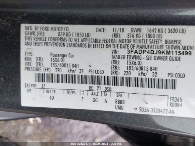 3FADP4BJ9KM115499 Ford FIESTA SE