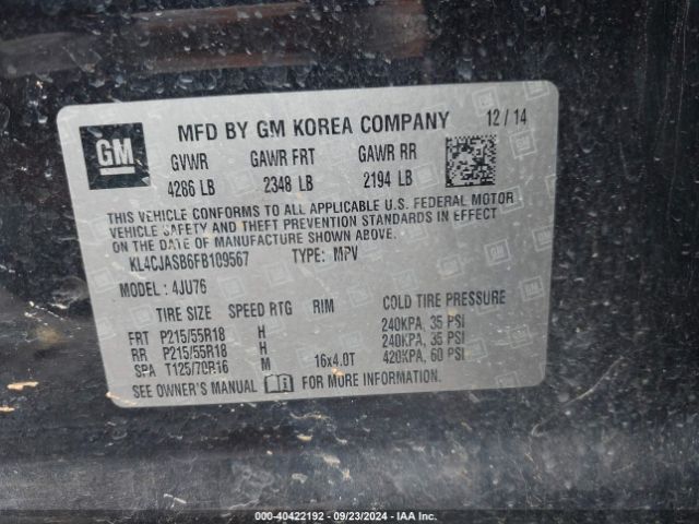 KL4CJASB6FB109567 Buick Encore