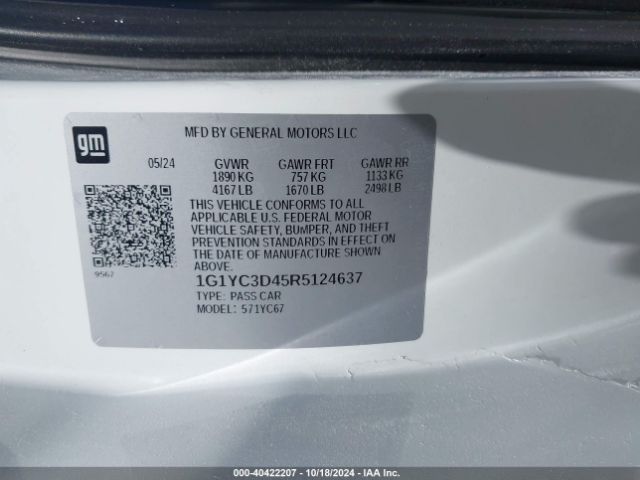 1G1YC3D45R5124637 Chevrolet Corvette Stingray Rwd  3lt