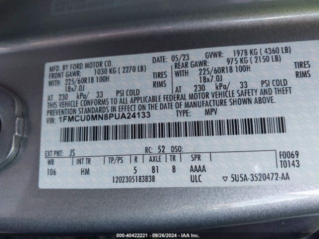 1FMCU0MN8PUA24133 Ford Escape St-line