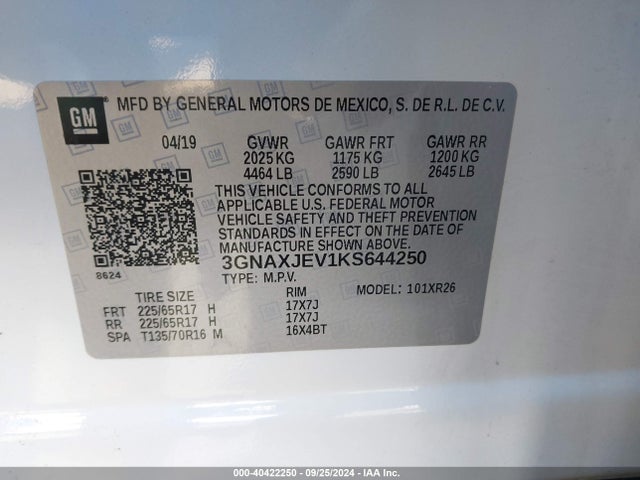 Chevrolet EQUINOX LT 2019 3GNAXJEV1KS644250 Image 9