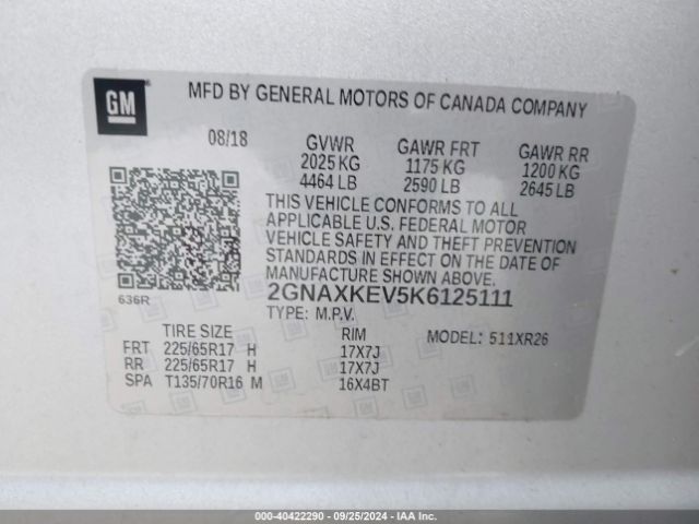 2GNAXKEV5K6125111 Chevrolet EQUINOX LT