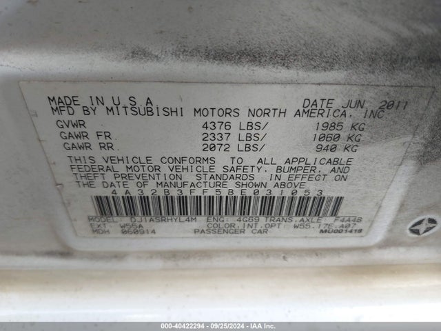 2011 MITSUBISHI GALANT 4A32B3FF5BE031053 Photo 8