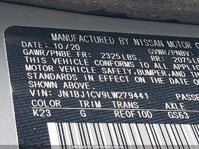 JN1BJ1CV9LW279441 Nissan Rogue Sport Sl Fwd Xtronic Cvt