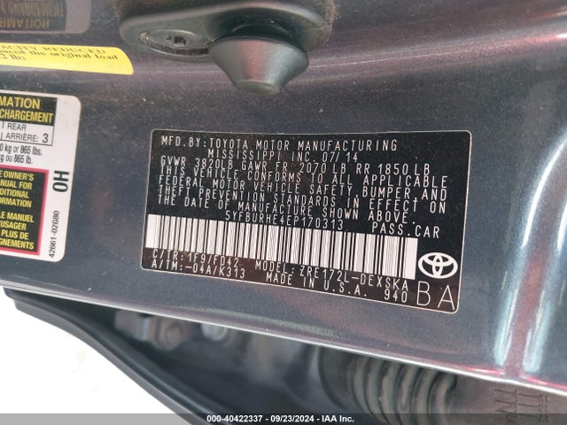 Toyota Corolla S Plus 2014 5YFBURHE4EP170313 Image 9