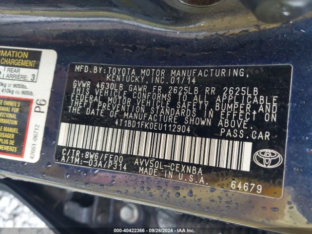 4T1BD1FK0EU112904 Toyota Camry Hybrid Le