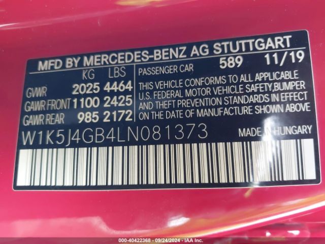 W1K5J4GB4LN081373 Mercedes-Benz CLA 250