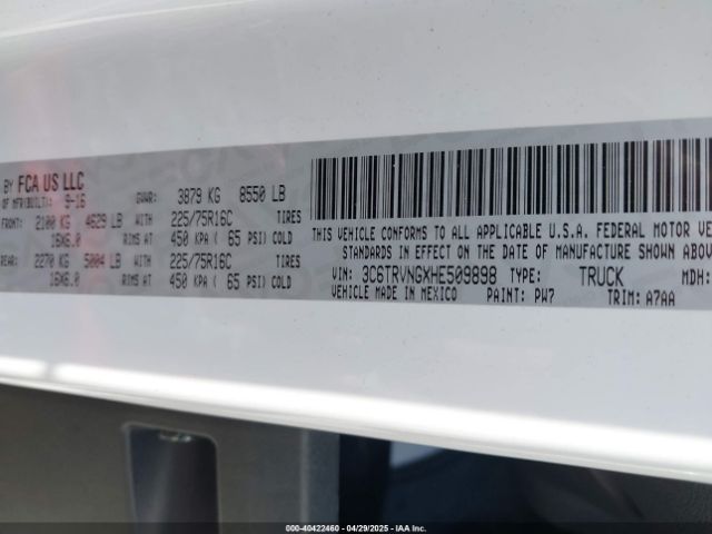 3C6TRVNGXHE509898 RAM Promaster 1500 Low Roof 118 Wb