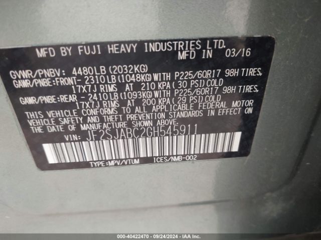 JF2SJABC2GH545911 Subaru Forester 2.5i