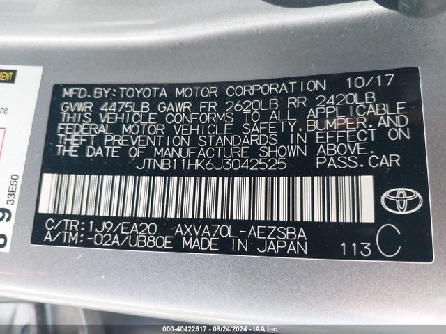 Toyota CAMRY SE 2018 JTNB11HK6J3042525 Image 9
