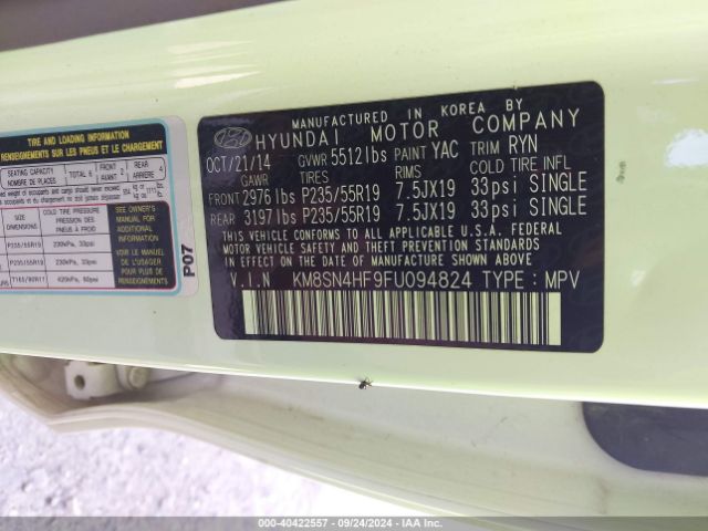 KM8SN4HF9FU094824 Hyundai Santa Fe Limited