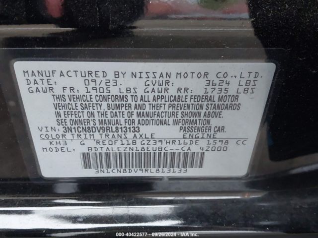 3N1CN8DV9RL813133 Nissan Versa 1.6 S