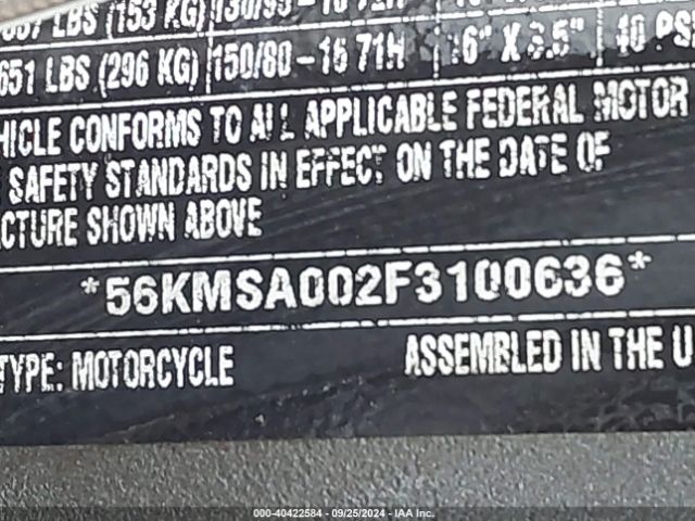 2015 INDIAN MOTORCYCLE CO. SCOUT 56KMSA002F3100636 Photo 9