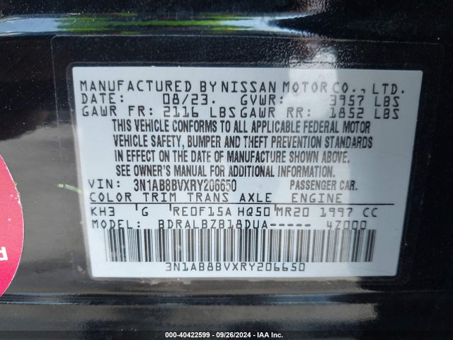 Nissan Sentra S Xtronic Cvt 2024 3N1AB8BVXRY206650 Image 9