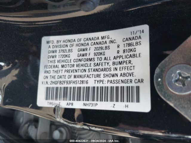 2HGFB2F93FH512816 Honda Civic Ex-l