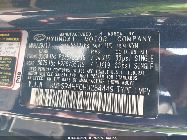 Hyundai Santa Fe Se Ultimate 2017 KM8SR4HF0HU254449 Image 9