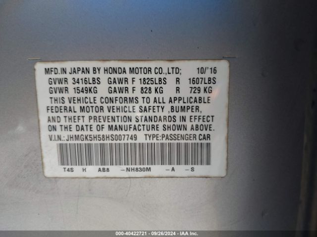 JHMGK5H58HS007749 Honda FIT LX