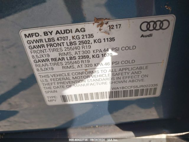 WA1BCCFS5JR022335 Audi Q3 2.0t Premium/2.0t Sport Premium