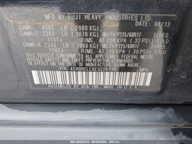 Subaru Outback 2.5i Limited 2014 4S4BRCLC8E3226116 Image 9