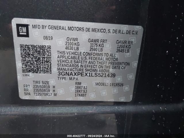 3GNAXPEX1LS521439 Chevrolet Equinox Fwd Premier 2.0l Turbo