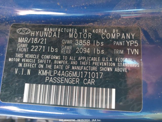 KMHLP4AG6MU171017 Hyundai Elantra Limited