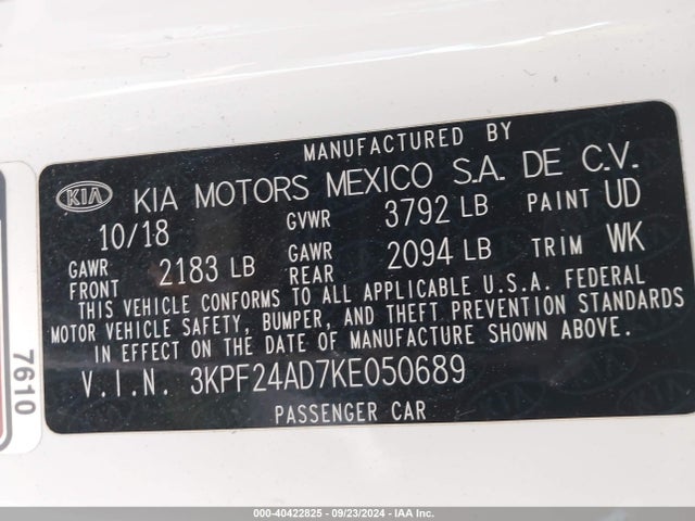 KIA Forte Lxs 2019 3KPF24AD7KE050689 Image 9