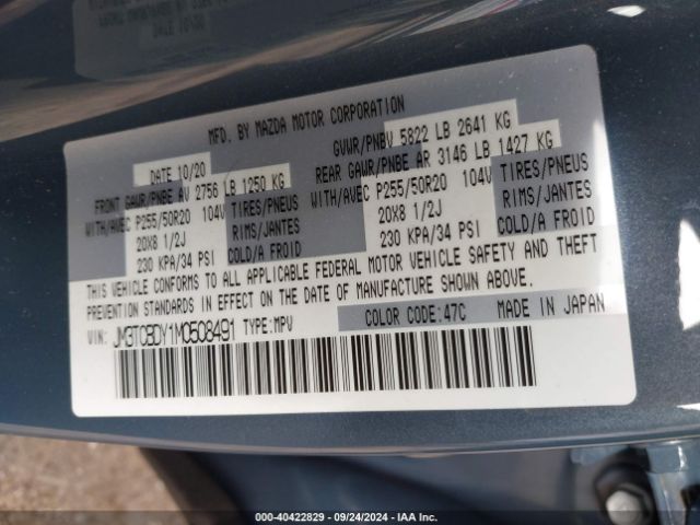JM3TCBDY1M0508491 Mazda Cx-9 Carbon Edition
