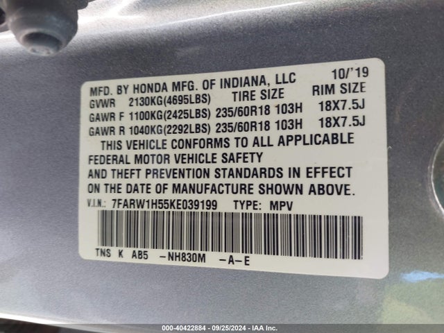 Honda CR-V EX 2019 7FARW1H55KE039199 Image 9