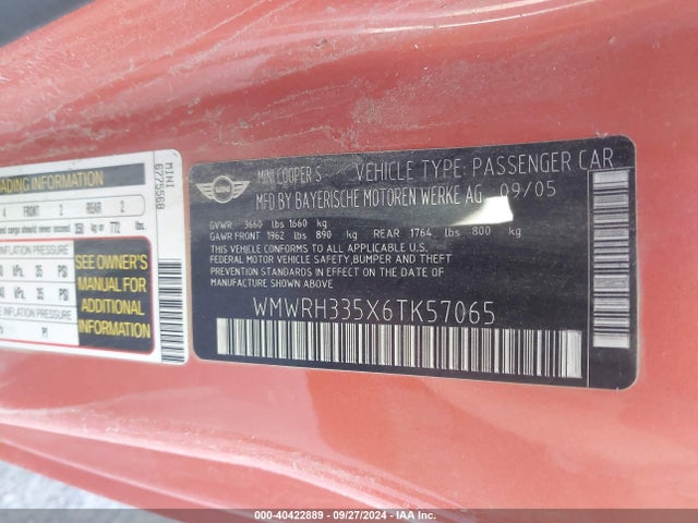2006 MINI COOPER S WMWRH335X6TK57065 Photo 8