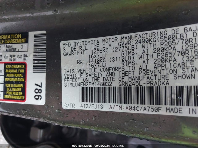 Toyota Tacoma Base V6 2014 3TMLU4EN3EM148032 Image 9