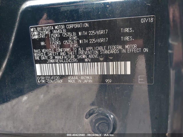 Toyota Rav4 Xle 2018 JTMRFREV4JJ242395 Image 9