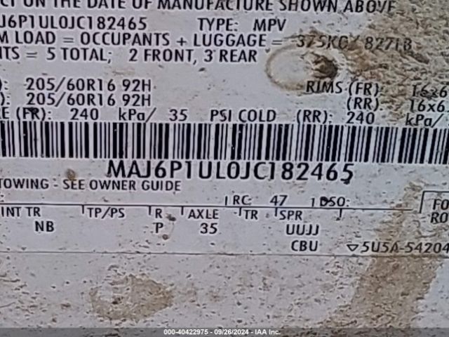 MAJ6P1UL0JC182465 Ford Ecosport Se
