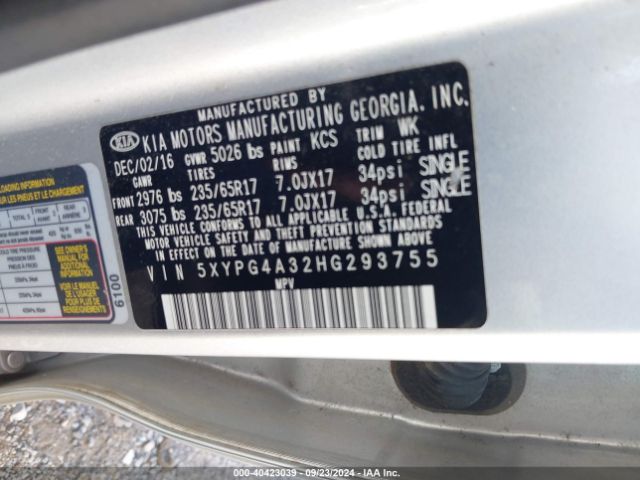5XYPG4A32HG293755 KIA Sorento 2.4l L