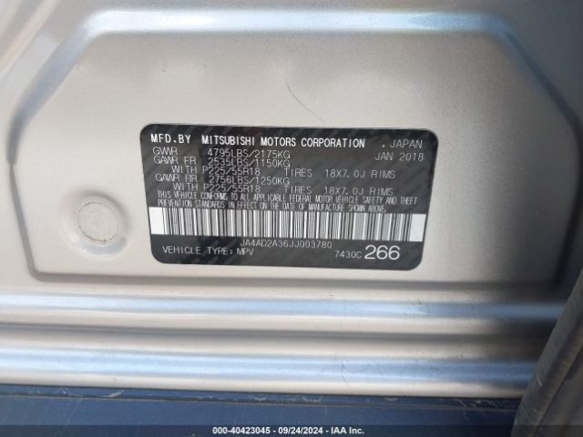 JA4AD2A36JJ003780 Mitsubishi Outlander Es