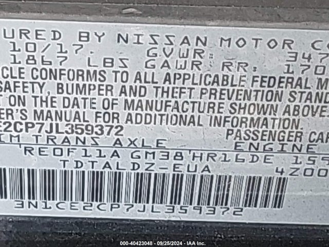 Nissan Versa Note Sv 2018 3N1CE2CP7JL359372 Image 9