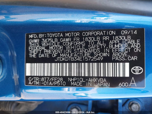 JTDKDTB34E1572549 Toyota Prius C Two