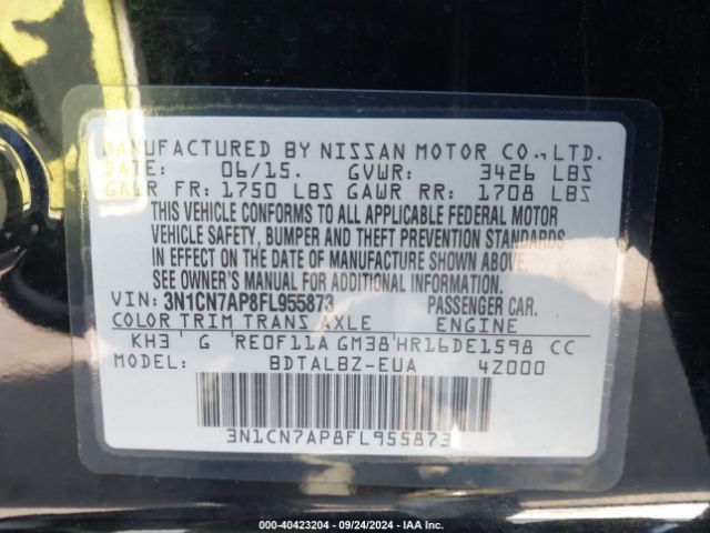 3N1CN7AP8FL955873 Nissan Versa 1.6 Sv