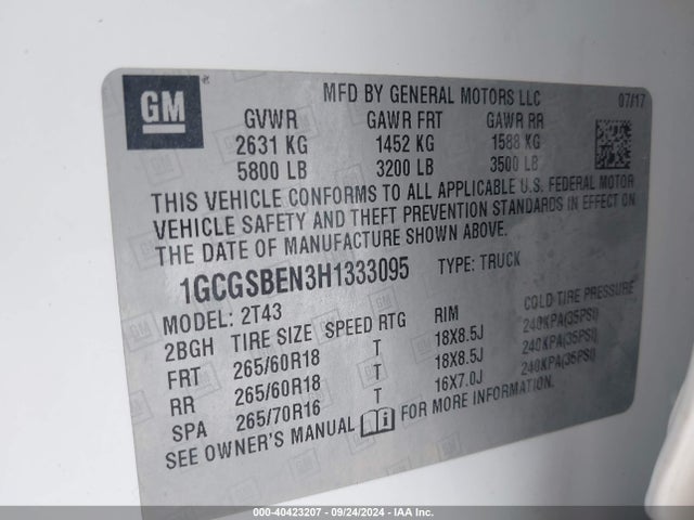 1GCGSBEN3H1333095 Chevrolet Colorado Wt