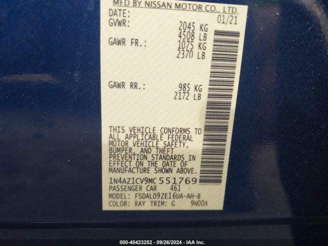 1N4AZ1CV9MC551769 Nissan Leaf Sv 40 Kwh