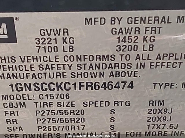 1GNSCCKC1FR646474 Chevrolet Tahoe Ltz