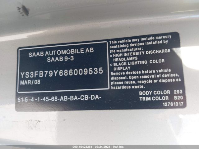 2008 SAAB 9-3 YS3FB79Y686009535 Photo 8