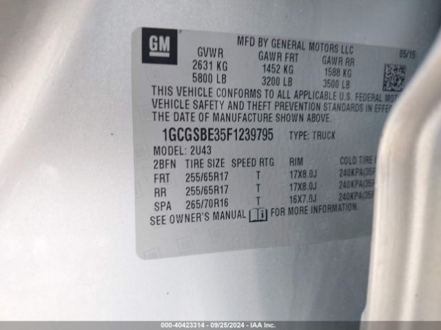 1GCGSBE35F1239795 Chevrolet Colorado Lt
