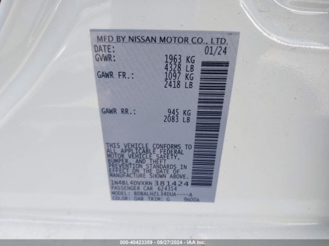 1N4BL4DVXRN381424 Nissan Altima Sv Fwd
